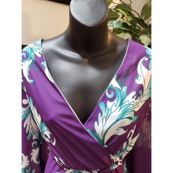 Haoohu Womens Purple Polyester V-Neck Long Sleeve Casual Long Maxi Dress Size 2X - Picture 5 of 11